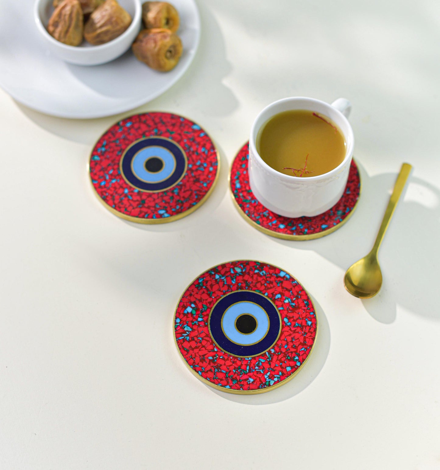 Authentic Red Coral coasters with copper stars