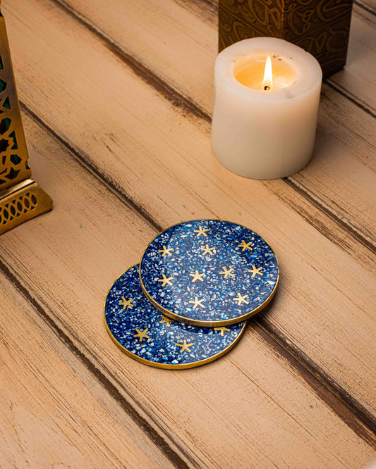 Authentic Blue Seashells (Mother of Pearl) coasters  with copper stars