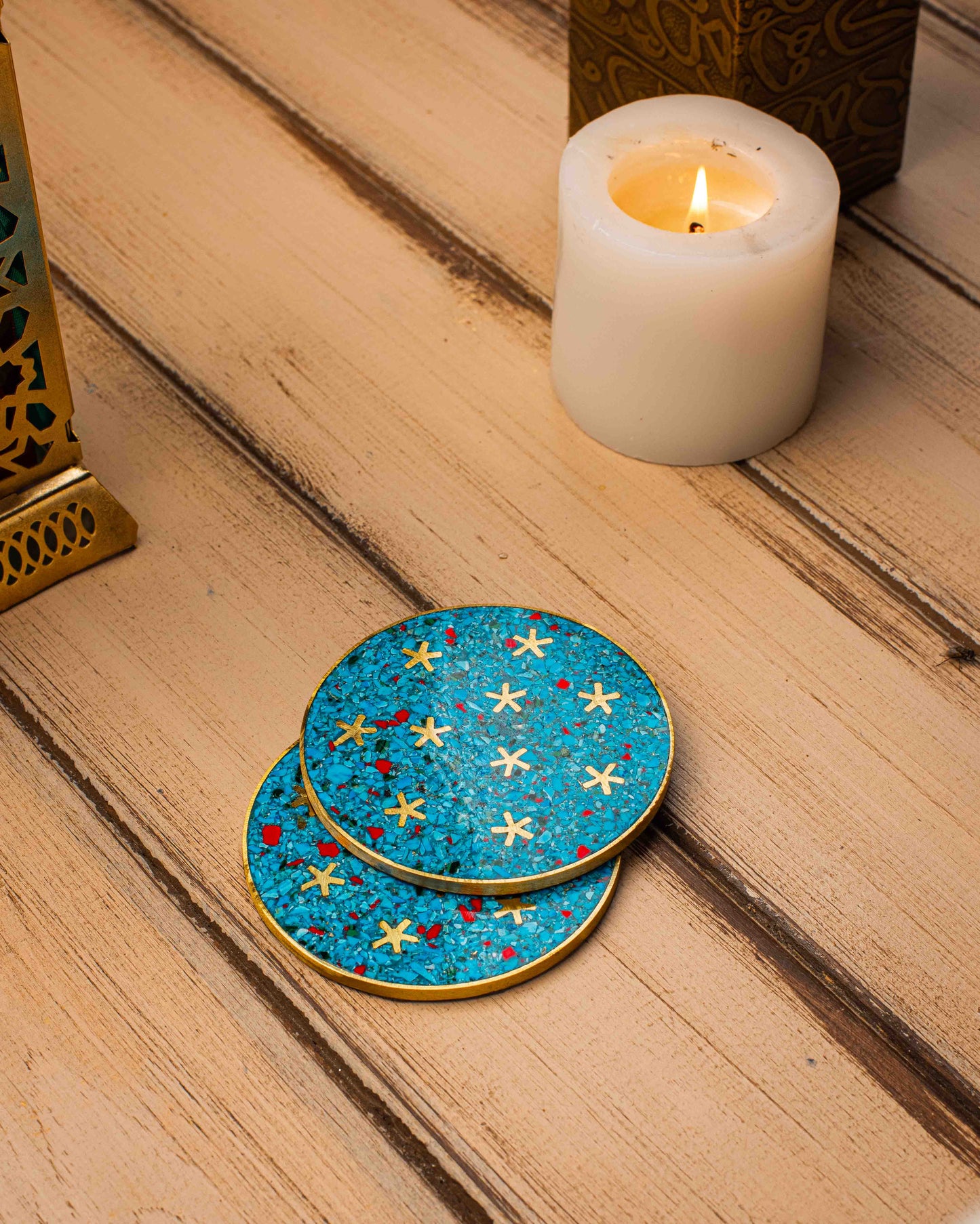 Authentic Turquoise coasters with copper stars