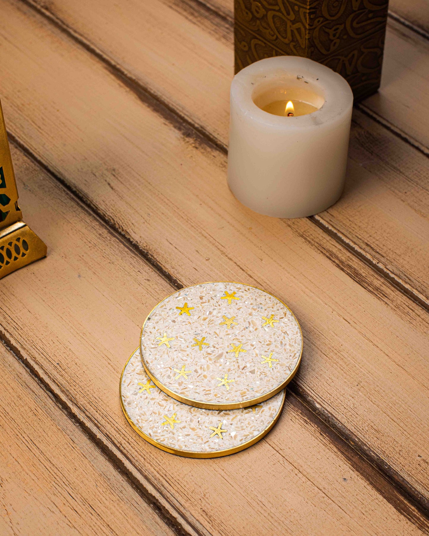 Authentic Seashells (Mother of Pearl) coasters  with copper stars