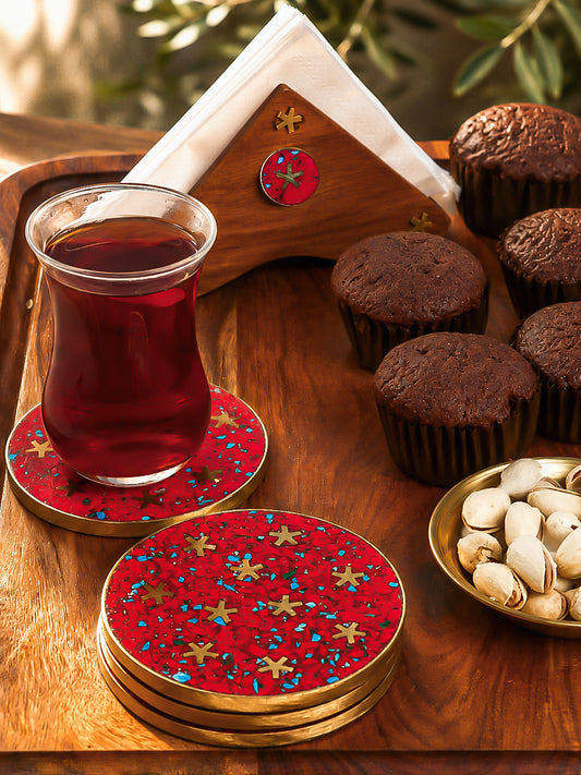 Authentic Red Coral coasters with copper stars